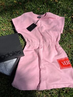 Versace Pink Short Sleeve Elastic Waist Sweatshirt Dress with Red Logo Patch